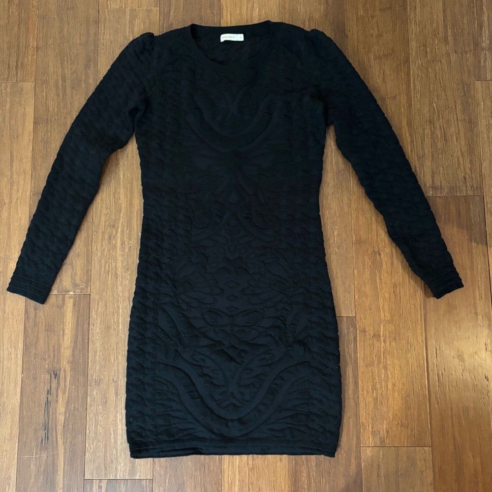 Miss Sixty Textured Black Knit Long Sleeve Mini Dress Size S